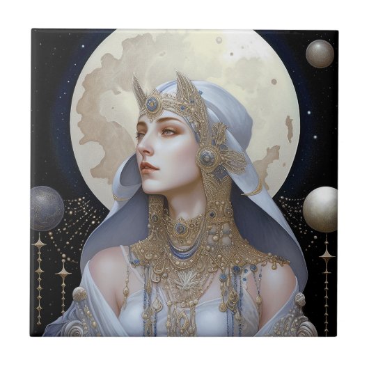 Moon Goddess Queen Fantasy Art Tegeltje (Voorkant)