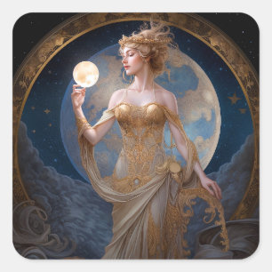 Moon Goddess Queen Fantasy Art Vierkante Sticker