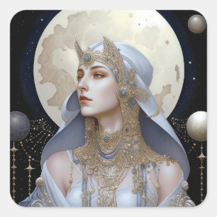 Moon Goddess Queen Fantasy Art Vierkante Sticker