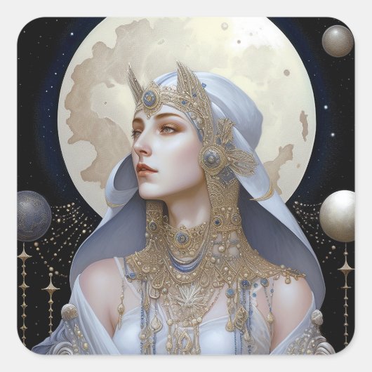 Moon Goddess Queen Fantasy Art Vierkante Sticker (Voorkant)