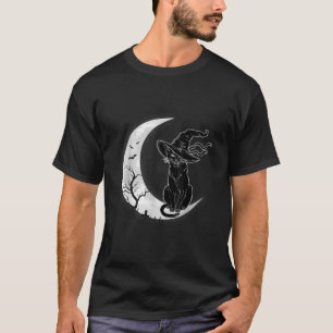Moon Halloween Scary Black Cat Costume Witch Pet W T-shirt