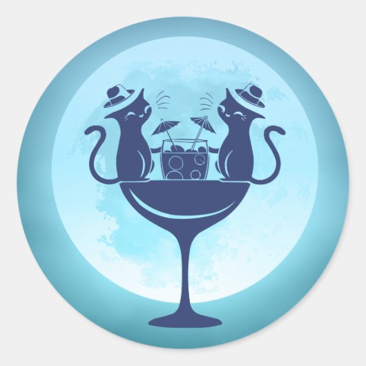 Moon heeft cocktails met feestkatten ronde sticker (Voorkant)