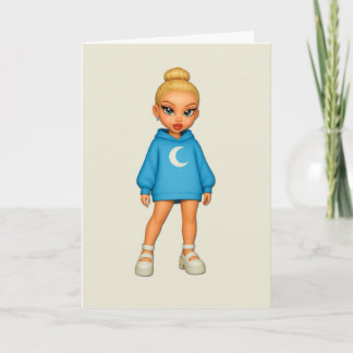 Moon Hoodie Fashion Doll Greeting Card Kaart