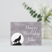 Moon & Howling Wolf Silhouette Birthday Briefkaart (Staand voorkant)