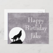 Moon & Howling Wolf Silhouette Birthday Briefkaart (Voorkant / Achterkant)
