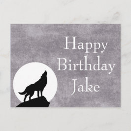 Moon & Howling Wolf Silhouette Birthday Briefkaart