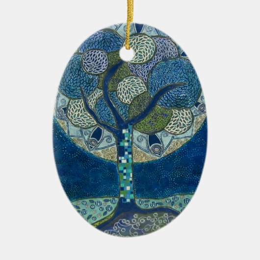 "Moon in Bloom" (schilderij) Keramisch Ornament (Voorkant)