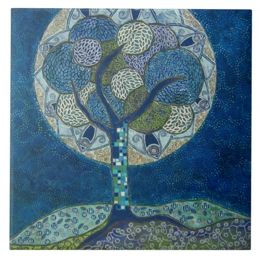 "Moon in Bloom" (schilderij) Tegeltje (Voorkant)