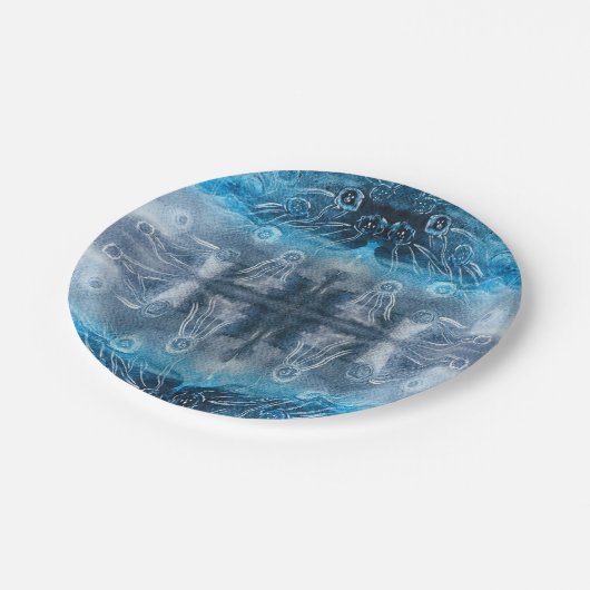 Moon jellyfish batik print papieren bordje (Gekanteld)