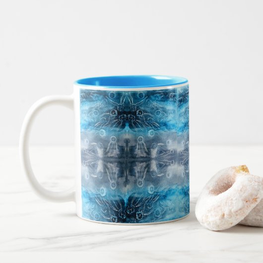 Moon jellyfish batik print tweekleurige koffiemok (Met donut)