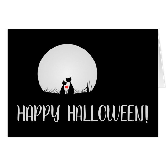 Moon, Katten in Liefde, Halloween Wenskaart (Voorkant Horizontaal)