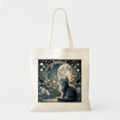 Moon Kitten Blue Night Art Nouveau Tote Bag (Voorkant)