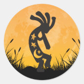 Moon Kokopelli Ronde Sticker (Voorkant)