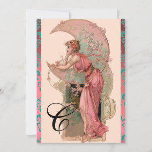 MOON LADY, FLOWERS, ROZEN, PINK BLAUW-MONOGRAM KAART