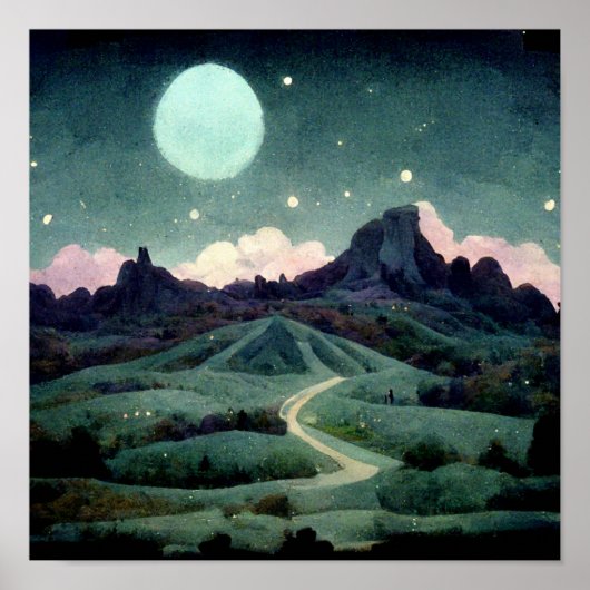 Moon Landscape Fantasy Poster (Voorkant)