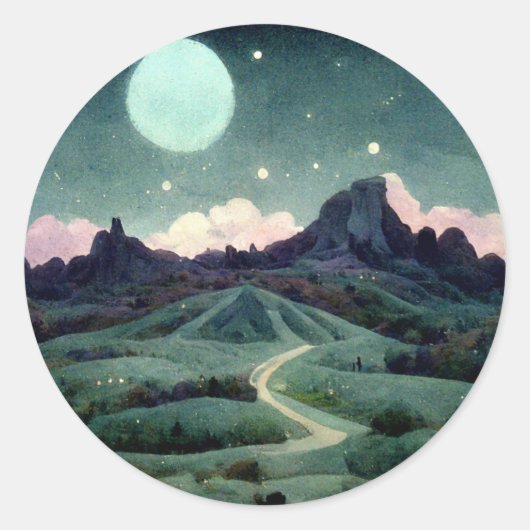 Moon Landscape Fantasy Ronde Sticker (Voorkant)