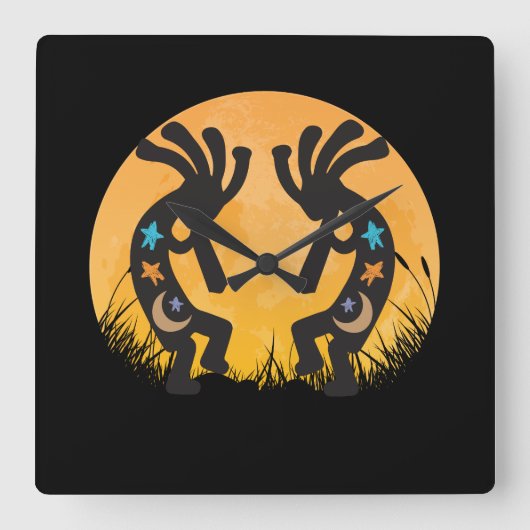 Moon Landscape Kokopellis Vierkante Klok (Voorkant)