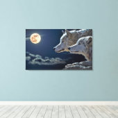 Moon light wolf koppel. Motivatie wandkunst Canvas Afdruk (Insitu (Houten vloer))