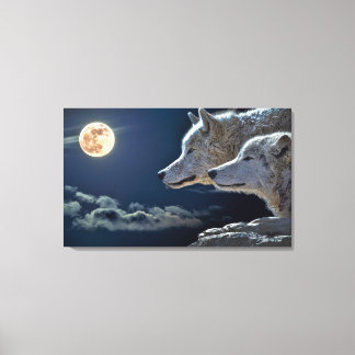Moon light wolf koppel. Motivatie wandkunst Canvas Afdruk