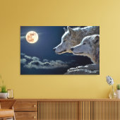 Moon light wolf koppel. Motivatie wandkunst Canvas Afdruk (Insitu (Woonkamer))