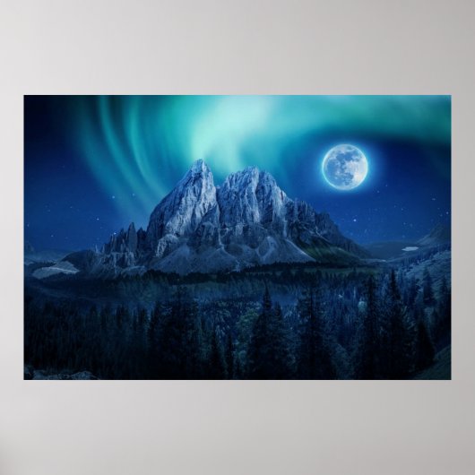 Moon Lit Mountain Night Poster (Voorkant)