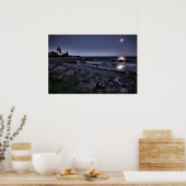 Moon Lit White Point Beach - afdrukken in fijne ku Poster (Keuken)