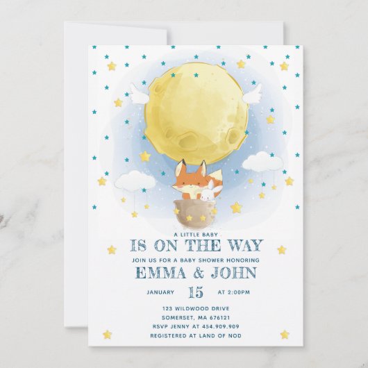 Moon luchtballon Baby shower Kaart (Voorkant)
