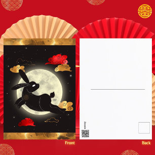Moon Lunar Year of the Rabbit Black Red Gold Feestdagenkaart