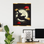 Moon Lunar Year of the Rabbit Black Red Gold Poster (Thuiskantoor)