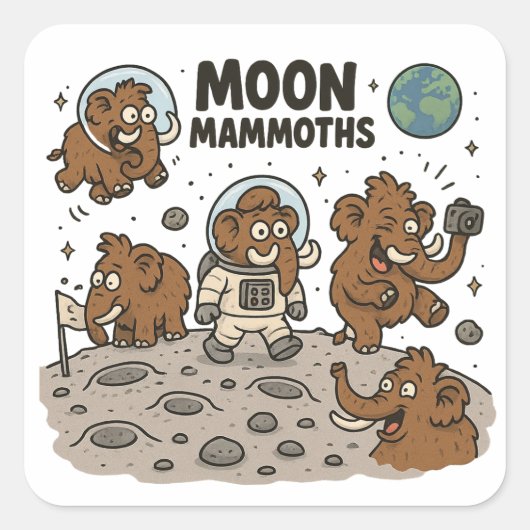 MOON MAMMOTHS grappig Vierkante Sticker (Voorkant)