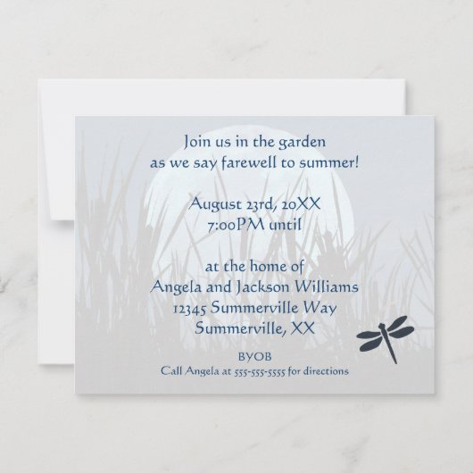 Moon, Marsh en Dragonfly Summer Party Invitation Kaart (Achterkant)