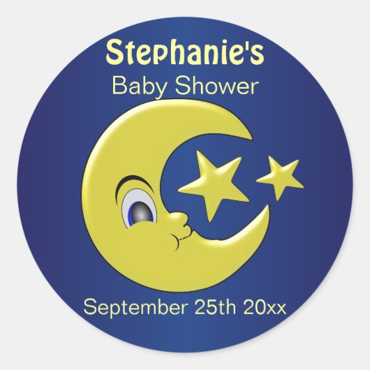 Moon met Baby shower van sterren Ronde Sticker (Voorkant)