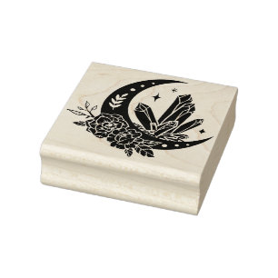 Moon met bloemen en kristallen rubberstempel