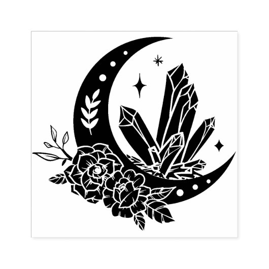 Moon met bloemen en kristallen rubberstempel (Afrduk)