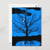 Moon met boom, kobalt blauw, zwart en wit briefkaart (Voorkant / Achterkant)