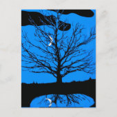 Moon met boom, kobalt blauw, zwart en wit briefkaart (Voorkant)