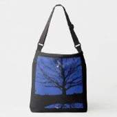 Moon met boom, kobalt blauw, zwart en wit crossbody tas (Voorkant)