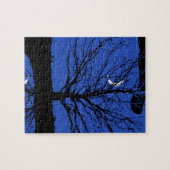 Moon met boom, kobalt blauw, zwart en wit legpuzzel (Horizontaal)