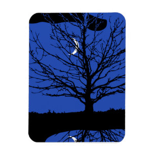 Moon met boom, kobalt blauw, zwart en wit magneet