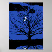 Moon met boom, kobalt blauw, zwart en wit poster (Voorkant)