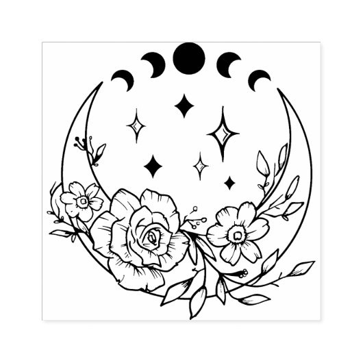 Moon met drijvende halve maan met bewegingsfasen rubberstempel (Afrduk)