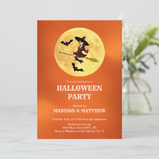 Moon met heks en katten kaart (Staand voorkant)