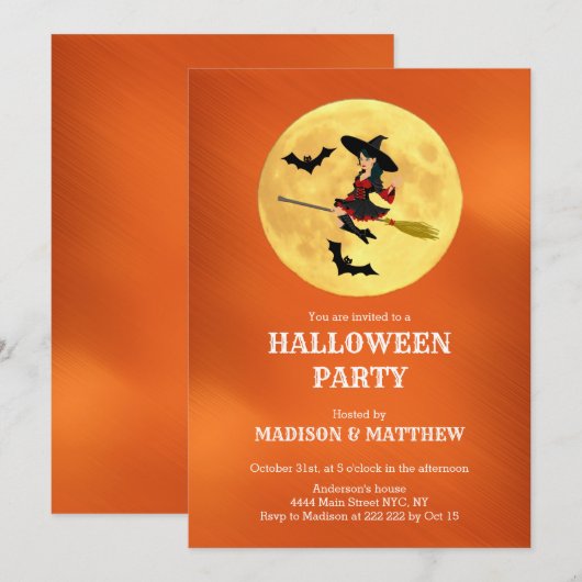 Moon met heks en katten kaart (Voorkant / Achterkant)