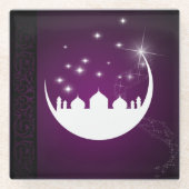 Moon met Mosque Silhouette - Glass Onderzetter (Voorkant)