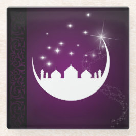 Moon met Mosque Silhouette - Glass Onderzetter Glazen Onderzetter