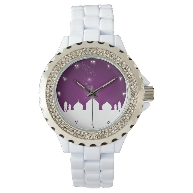 Moon met Mosque Silhouette Horloge (Voorkant)