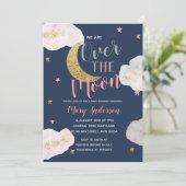 Moon Navy Blauw en Goud Baby shower Kaart (Staand voorkant)