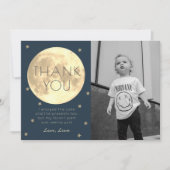 Moon Navy Blue Boy Foto Verjaardag Dankjewel Kaart (Voorkant)