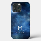 Moon Navy Blue Galaxy Sky Celestial Monogram Case-Mate iPhone Case (Achterkant)