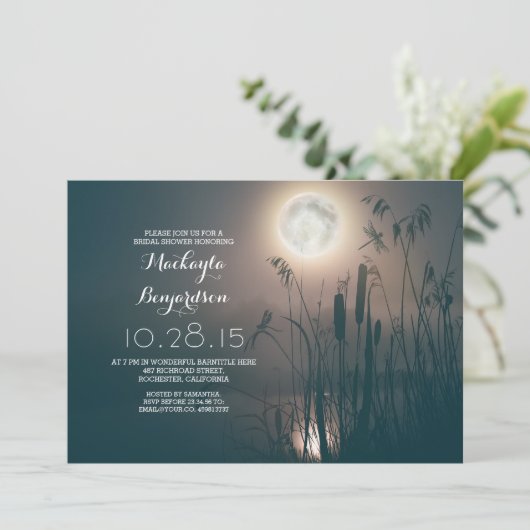 Moon Night Dragonfly & Water Grass vrijgezellenfee Kaart (Staand voorkant)